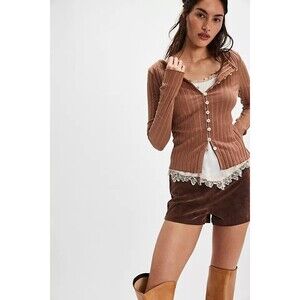 Free People Tilly Long-Sleeve Cardi Blouse Top Knit Ribbed Buttondown XS 281480